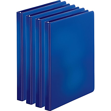 Business Source Basic Round Ring Binders, 1/2" Ring, 8 1/2" x 11", Dark Blue, Pack Of 4