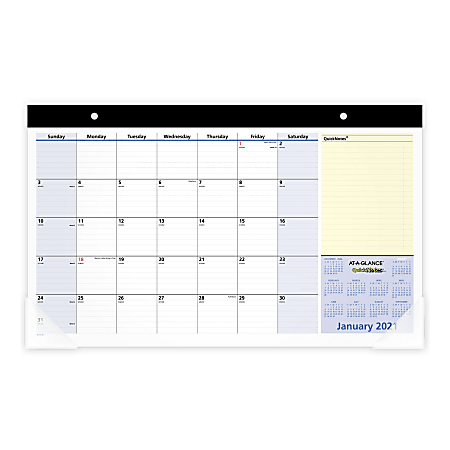 AT-A-GLANCE® QuickNotes 13-Month Compact Monthly Desk Pad Calendar, 18" x 11", January 2021 To January 2022, SK71000