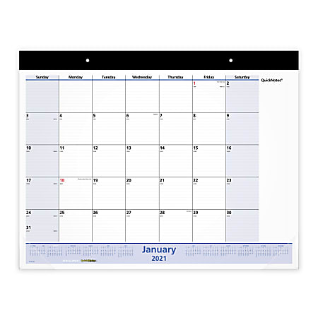 AT-A-GLANCE® QuickNotes 13-Month Monthly Desk Pad Calendar, 22" x 17", January 2021 To January 2022, SK70000