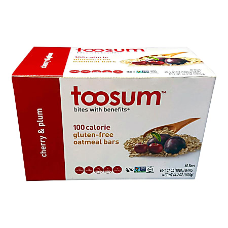 Toosum Healthy Foods Oatmeal Bars, Cherry and Plum, 1.07 Oz, Pack Of 60 Bars