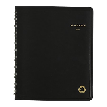 AT-A-GLANCE® Monthly Planner, 7" x 8-3/4", 100% Recycled, Black, January to December 2021, 70120G05