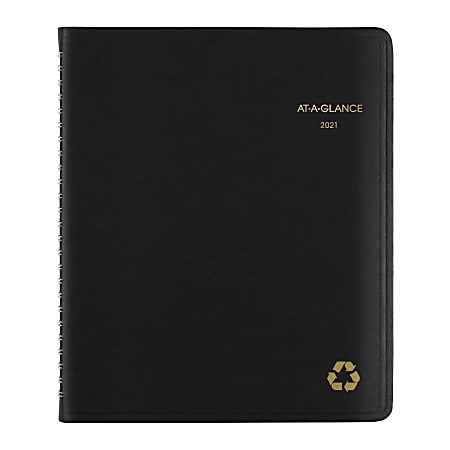 AT-A-GLANCE® Recycled Weekly/Monthly Appointment Book/Planner, 7" x 8-3/4", 100% Recycled, Black, January To December 2021, 70951G05