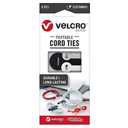VELCRO® Brand Portable Cord Ties, Assorted Colors, Pack Of 6 Ties