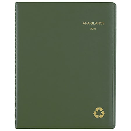 AT-A-GLANCE® Weekly/Monthly Appointment Book/Planner, 8-1/4" x 11", 100% Recycled, Green, January to December 2021, 70950G60