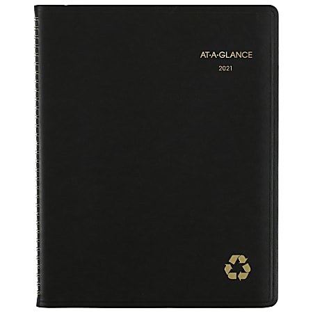 AT-A-GLANCE® Weekly/Monthly Appointment Book/Planner, 8-1/4" x 11", 50% Recycled, Black, January to December 2021, 70950G05
