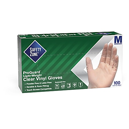 Safety Zone Powder Free Clear Vinyl Gloves - 9.25" Glove - Medium Size - Clear - Latex-free, DEHP-free, DIN - GVP9MDHH