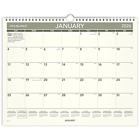 AT-A-GLANCE® 2026 Recycled Monthly Wall Calendar, Medium, 15" x 12"