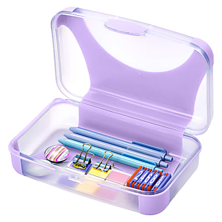 Office Depot® Brand Overmolded Pencil Box, 2-5/8"H x 5-1/2"W x 8-1/4"D, Lilac/Clear