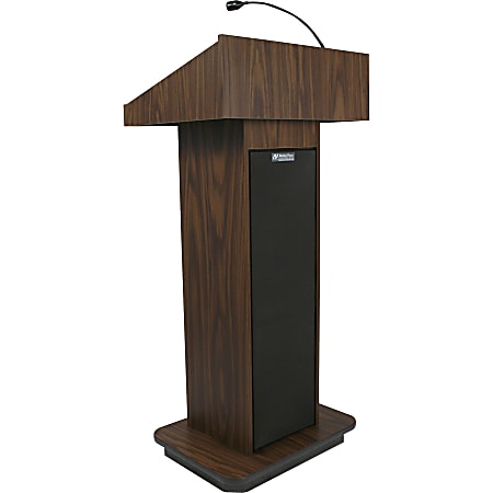 AmpliVox S505 - Executive Sound Column Lectern - Rectangle Top - Sculpted Base - 22" Table Top Width x 18" Table Top Depth - 47" Height - Assembly Required - High Pressure Laminate (HPL), Walnut, Wood - Particleboard