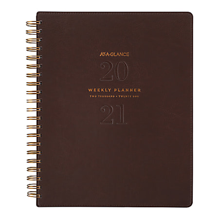 AT-A-GLANCE® Signature Collection Weekly/Monthly 13-Month Planner, 8-1/2" x 11", Distressed Brown, January 2021 to January 2022, YP90509