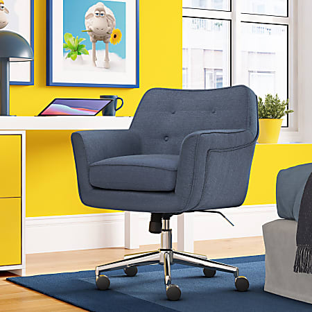 Serta Ashland Home Mid Back Office Chair Twill Fabric Blue Chrome