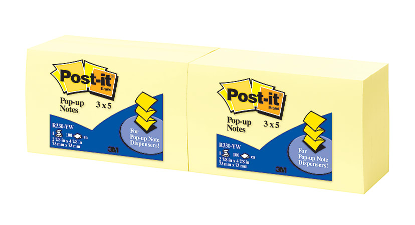 Post-it Dispenser Pop-up Notes, 3 in. x 5 in., 12 Pads, 100 Sheets/Pad, Canary Yellow