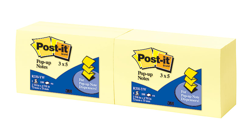 Post-it® Dispenser Pop-up Notes, 3 in. x 5 in., 12 Pads, 100 Sheets/Pad, Canary Yellow
