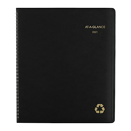 AT-A-GLANCE® 13-Month Recycled Monthly Planner, 9" x 11", 100% Recycled, Black, January 2021 To January 2022, 70260G05