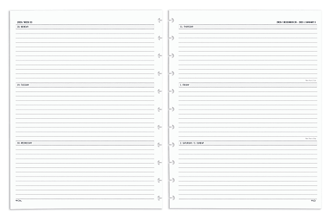 TUL® Discbound Weekly/Monthly Refill Pages, Letter Size, January To December 2021, TULLTFILR-WM-RY