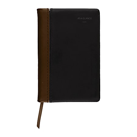AT-A-GLANCE® Fine Diary Weekly/Monthly Diary, 2-3/4" x 4-1/4", Black/Brown, January to December 2021, 740105