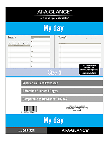 AT-A-GLANCE® 2-Month Daily Planner Calendar Refill, 8-1/2" x 11", White, 038-2
