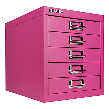 Bisley 5-Drawer Steel Cabinet, 13"H x 11"W x 15"D, Fuchsia