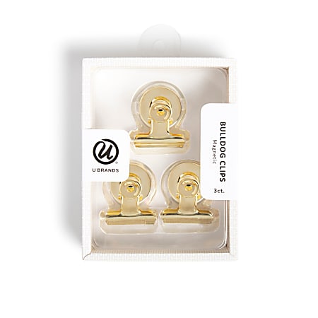 U Brands&reg; Magnetic Bulldog Clips, Gold, Set Of 3 Clips