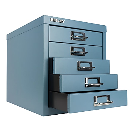 Bisley 5 Drawer Steel Cabinet 13 H x 11 W x 15 D Steel Blue - Office Depot