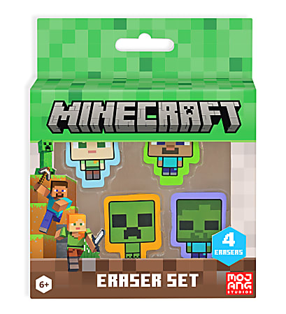 Innovative Designs Licensed Eraser Set, 1-1/4” x 1-1/4”, Minecraft, Set Of 4 Erasers