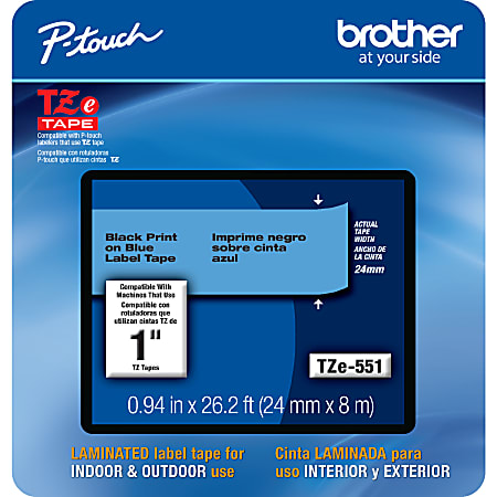 Brother® TZE551CS Genuine P-Touch Laminated Label Tape, 1" x 26-1/4', Black/Blue