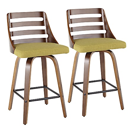 LumiSource Trevi Counter Stools, Walnut/Green, Set Of 2 Stools