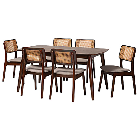 Baxton Studio Dannon 7-Piece Dining Set, 29-1/2”H x 59-1/8”W x 35-7/16”D, Gray/Walnut Brown/Light Brown