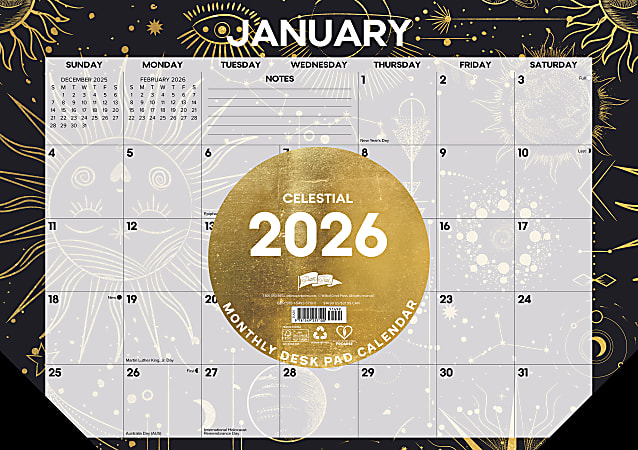 2026 Willow Creek Press Monthly Desk Pad Calendar, 12" x 17", Celestial, January To December, 57100