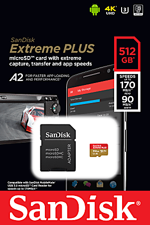 SanDisk 512GB Extreme UHS-I microSDXC Memory Card with SD Adapter