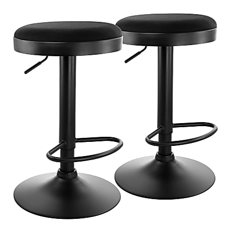 Elama Backless Adjustable Fabric Bar Stools, Black, Set Of 2 Stools