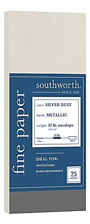 Southworth® #10 Metallic Envelopes, Gummed Seal, Silver Dust, Pack Of 25 Envelopes