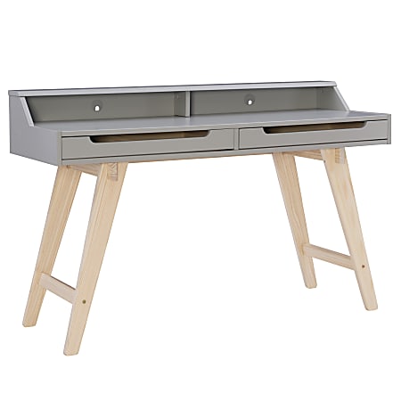 Linon Loumar 56"W 2-Drawer Home Office Computer Desk, Natural/Gray