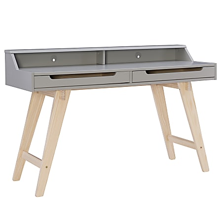 Linon Loumar 56"W 2-Drawer Home Office Desk, Natural/Gray
