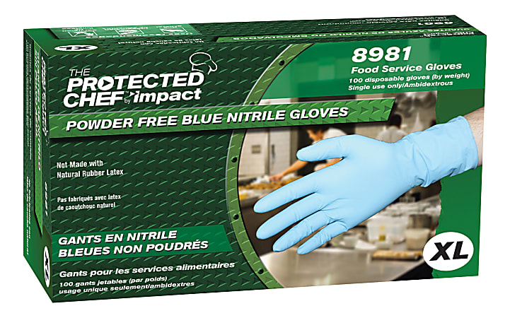 Protected Chef General Purpose Nitrile Gloves - X-Large Size - Unisex - For Right/Left Hand - Blue - Disposable, Powder-free, Comfortable - For Cleaning, Food Handling - 100 / Box - 3.5 mil Thickness