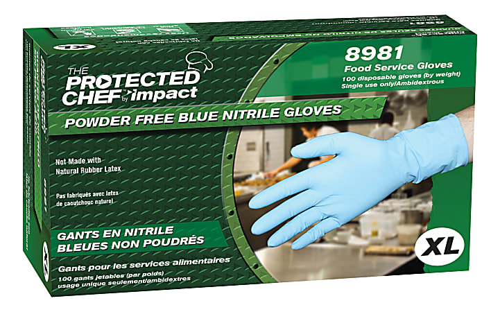 Protected Chef Nitrile General Purpose Gloves - X-Large Size - Unisex - Nitrile - Blue - Ambidextrous, Disposable, Powder-free, Comfortable - For Cleaning, Food Handling - 100 / Box - 3.5 mil Thickness