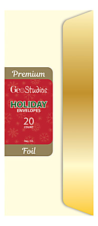 Geo Studios # 10 Foil Envelopes, Gummed Seal, Ivory/Gold, Pack Of 20 Envelopes