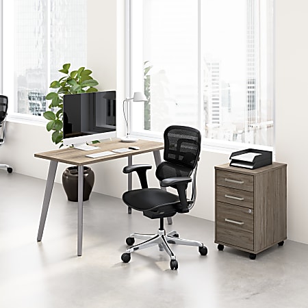 WorkPro® Motiva 48"W Modern Office Computer Desk With 3-Drawer Rolling File Cabinet, Modern Hickory, Standard Delivery