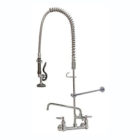 T&S Brass Wall Mount EasyInstall Spring-Action Pre-Rinse Faucet With 12" Add-On Nozzle, 44", Stainless