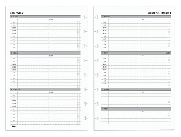 TUL® Discbound Weekly Refill Pages, Timed, Junior Size, January To December 2023
