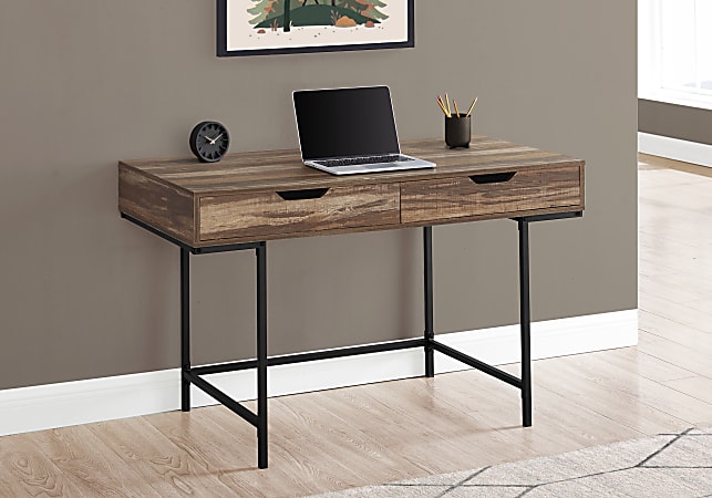 Monarch Specialties Pollard Computer Desk, 2 Drawer, Brown Wood/Black