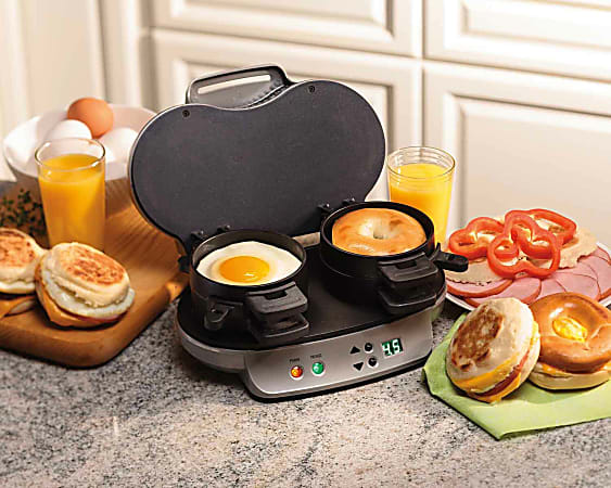 Hamilton Beach Dual Breakfast Sandwich Maker with Timer, Silver (25490A)