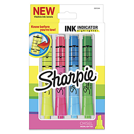 Sharpie® Ink Indicator Tank Highlighters, Chisel Tip, Assorted Fluorescent Colors, Pack Of 4 Highlighters