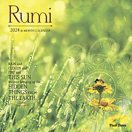 2024 Brush Dance Monthly Square Wall Calendar, 12" x 12", Poetry of Rumi, January To December