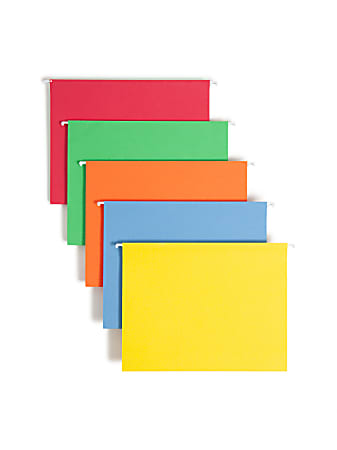 Smead® Hanging File Folders, 1/5-Cut Tab, Letter Size, Assorted Primary Colors, Box Of 25