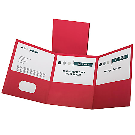 Oxford™ Tri-Fold Executive Pocket Folders, Letter Size, Red,
