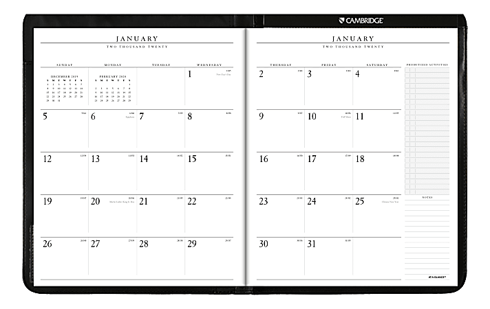 AT-A-GLANCE® Executive 13-Month Monthly Padfolio, 9" x 11", Black, January 2020 to January 2021
