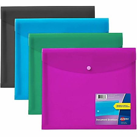 Avery® Letter, A4 Yes Filing Envelope - 450 Sheets Capacity - Plastic, Polypropylene - Black, Aqua, Sage, Plum - 0% Recycled - 4 / Pack