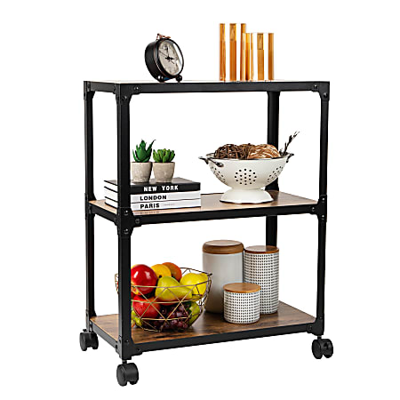 Mind Reader Woodland Collection Rolling 3-Tier Utility Cart