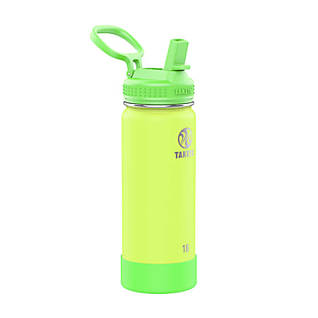 Takeya Actives Spout Reusable Water Bottle, 18 Oz, Glow-In-The-Dark Lightning Green